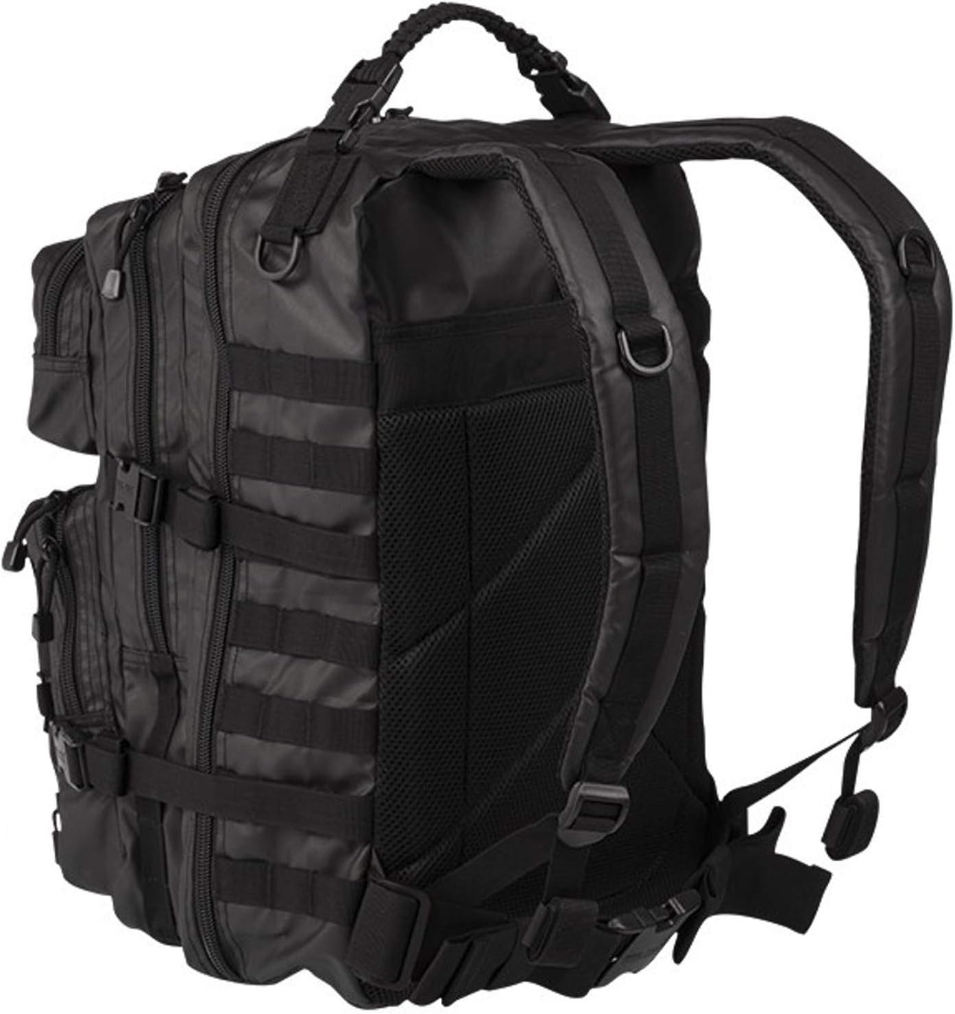 Mil-Tec Unisex Tactical Assault Pack - Rugged Durable Lightweight Ergonomic Versatile Outdoor Camping Hiking Backpack with Adjustable Padded Shoulder Straps & MOLLE Loops, Black, 36L