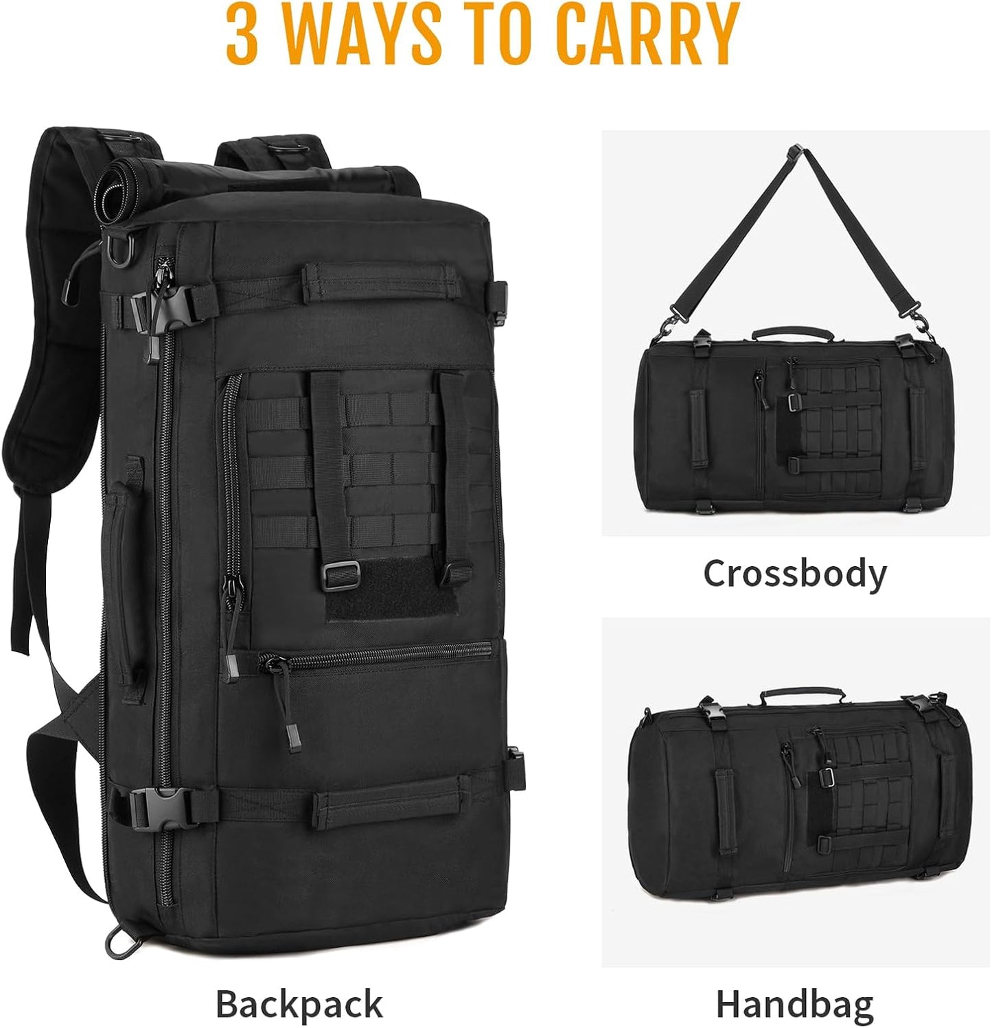 Huntvp 50L 3 Way Tactical Military MOLLE Assault Backpack Modular WR Bag