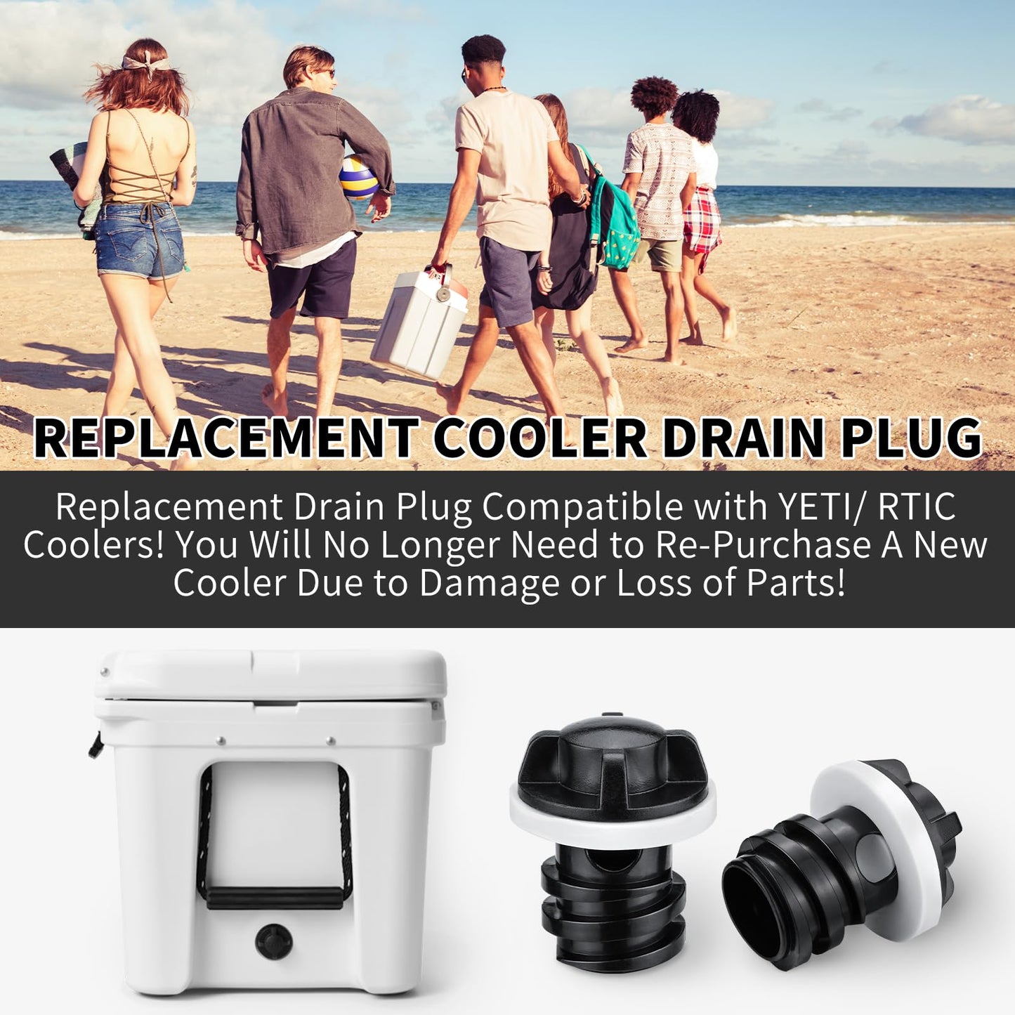 Cooler Plug for YETI, 2 Pack Leak Proof Drain Replacement Plugs Compatible with YETI Tundra Roadie Tank Coolers & RTIC Coolers