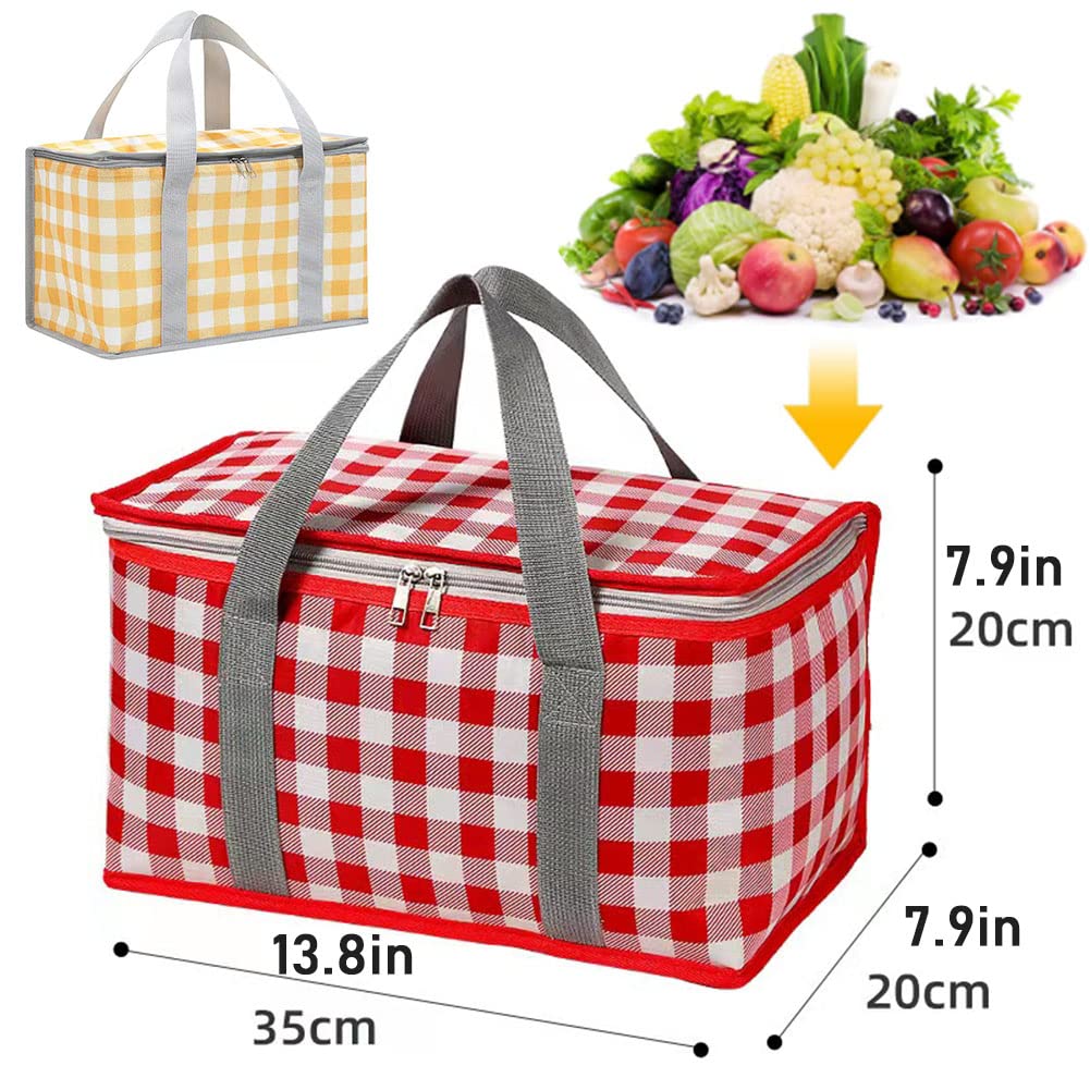 Insulated Picnic Bag Cooler Reusable, Beach Bag Cooler Bags with Zippered Top - Insulated Bag for Hot or Cold,Picnic Basket Collapsible, Picnic,Beach, Outdoor (13.8x7.9x7.9 in) (RED)