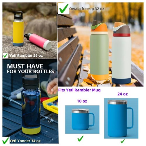 Silicone Sleeve for YETI, Owala Bottle Boot, Rubber Bottom Boot for YETI 26 OZ, Boot Cover for Owala Freesip 32OZ, Boots Rambler Water Bottle Accessories (Black, Fits YETI 26 OZ Bottle/Owala 32 OZ)
