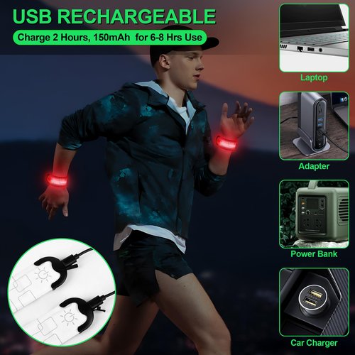 UMIKOOL DIRECT LED Armband Rechargeable for Night Running Walking(2 Pack), High Visibility LED Slap Armband Reflective Running Gear, 6 Colors & 3 Modes Adjustable Light Up Armbands for Men Women Kids