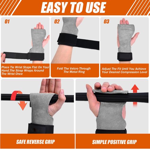 Weight Lifting Wrist Strap Cowhide Material Robust Lifting Straps for Gym Deadlift and Powerlifting Adjustable lifting straps Men/Women(Pair) (Gray)