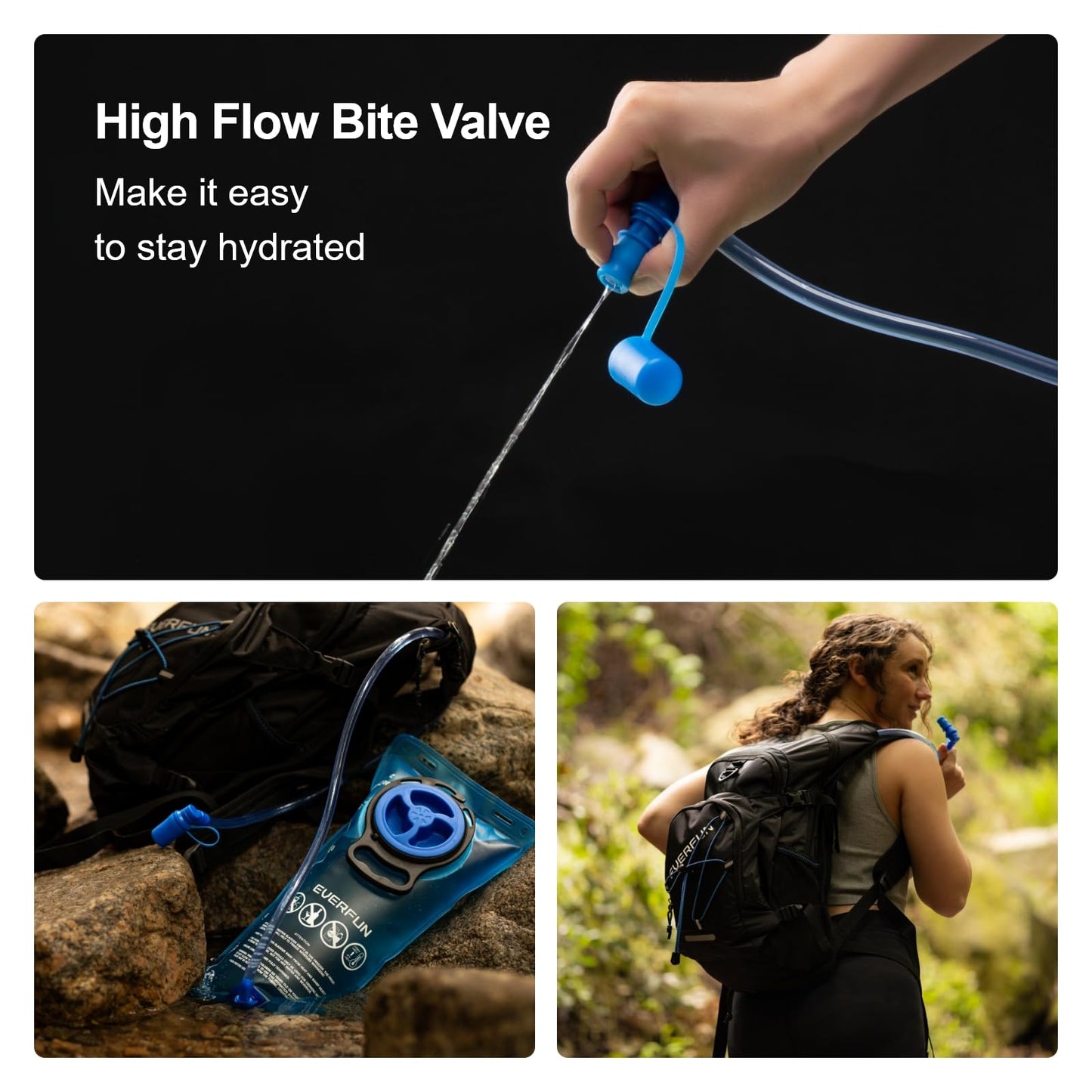 EVERFUN Hydration Bladder 3L 100oz Water Reservoir for Hiking Backpack, Leak Proof Water Bladder with Detachable Hose & High Flow Bite Valve, Water Pouch for Cycling, Running