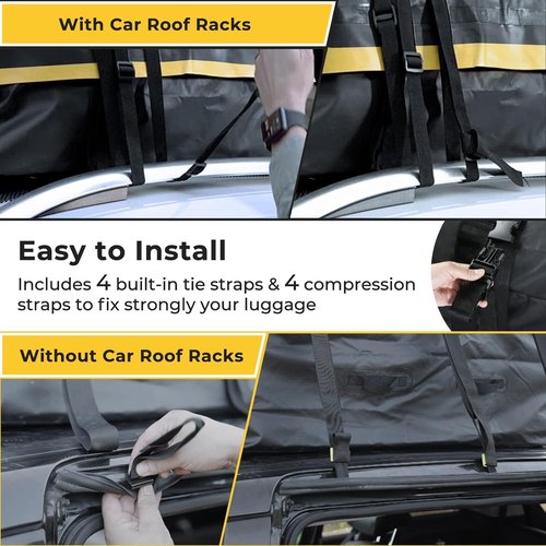 KYX Rooftop Cargo Carrier Bag, Car Roof Bag Cargo Carrier –15 Cubic Feet Waterproof Roof Top Luggage Bag for All Cars with/Without Racks, Double Rain Curtain, Anti-Slip Mat