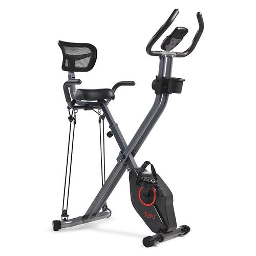 Sunny Health & Fitness Foldable Magnetic Stationary Exercise X-Bike Pro, 300 LB Capacity, Low-Impact, 14-Level Resistance, Ergonomic Support, SunnyFit App Enhanced Connectivity - SF-B223012