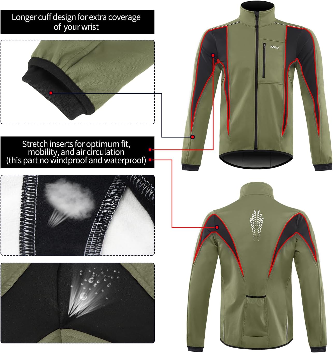 Windproof Waterproof Thermal Cycling Jacket for Winter | ARSUXEO 15K Softshell