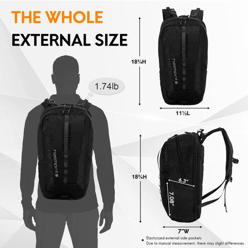 Haimont Small Travel Backpack Hiking Outdoor Everyday Daypack with 3 Compartments Men Women Water Resistant Bag for Casual,Commuter, Solid Black