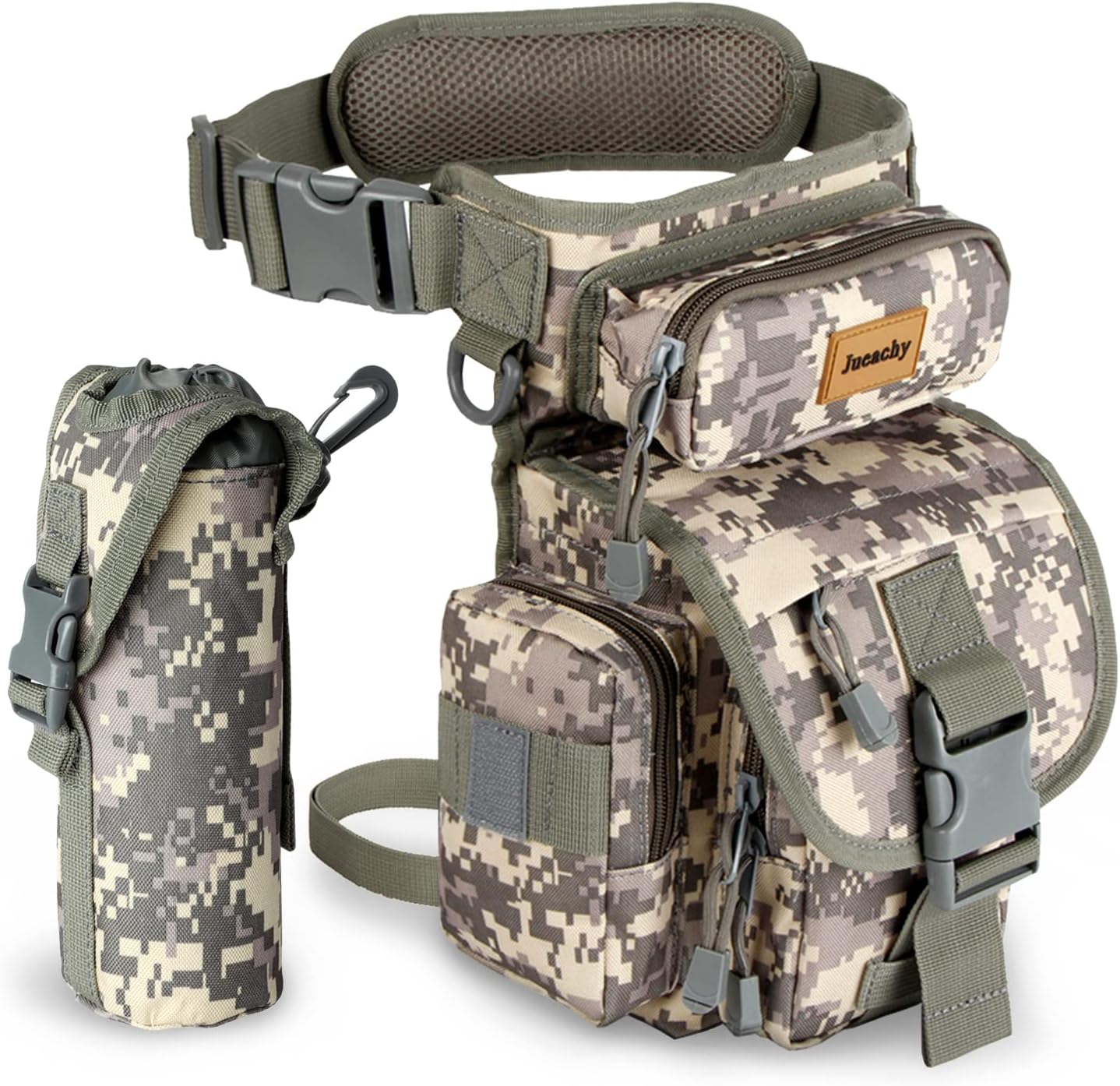 Jueachy Drop Leg Bag for Men Tactical Metal Detecting Thigh Pack with Water Bottle Pouch