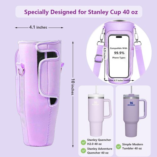 Initial A-Z Carrier Bag for Stanley Cup 40 oz, Stanley Cup Holder with Strap for Stanley 40 oz Tumbler with Handle, Stanley Cup Accessories with Stanley Cup Straw Cover - Spill Stopper - Letter Charm