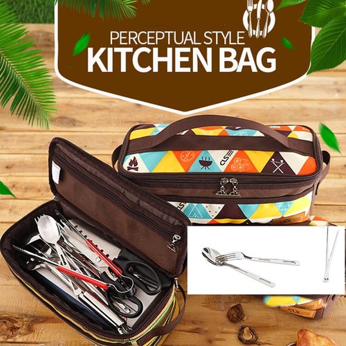 OHAOLYLE Camping Utensils Organizer Bag Travel Cooking Storage Bag Large Capacity Flatware Cutlery Bag Wash Bag for Travel Picnic BBQ