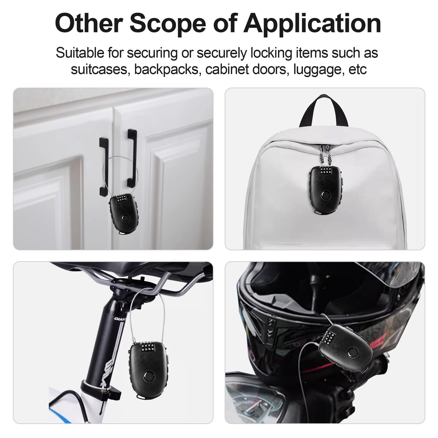 JAGASOL Motorcycle Helmet Lock, 4 Digit Combination 27.5 Inch Retractable Cable Lock for Snowboard, Bike Luggage Backpack Scooter Suitcase Ski, Small Multi-Function Secure Lock for Travel, Black