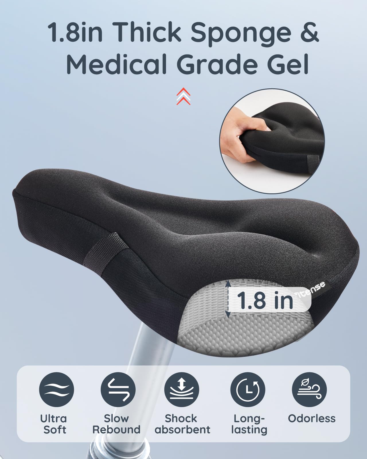 Fitense Bike Seat Cushion, Comfort Bike Seat Cover for Men Women, Exercise Bicycle Seat Cushion Padded Cover Compatible with Peloton, Mountain Stationary Bikes,Black