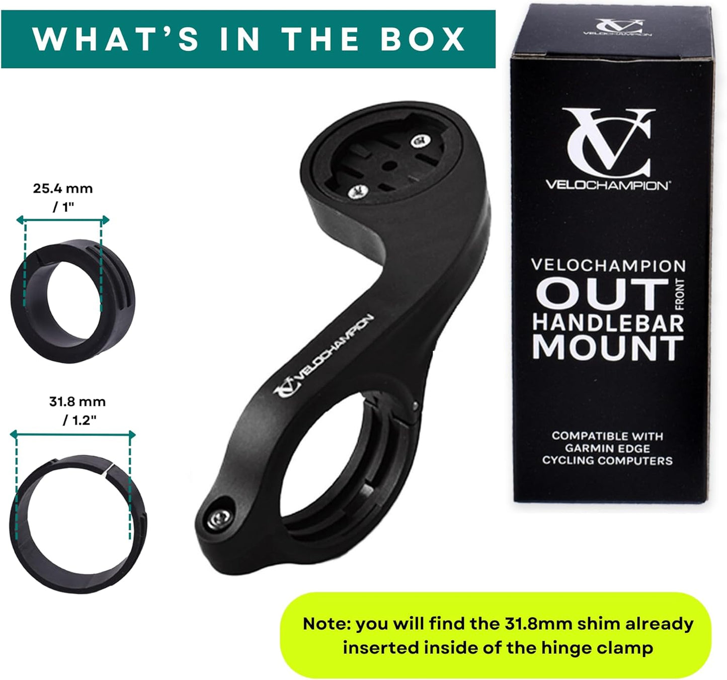 VeloChampion Out Front Bike Handlebar Mount Compatible with Garmin 130/530/540/820/830/840/1030/1040 and Edge Explore