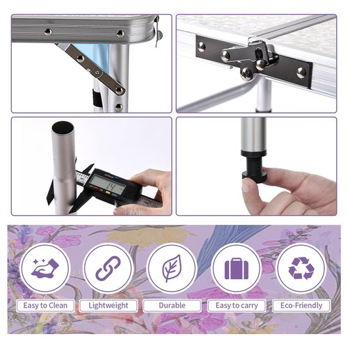 Yriuat Folding Camping Table 2ft Portable Pinic Table Adjustable Height Small Card Table Aluminum Foldable Lightweight with Carry Handle for Outdoor Indoor Hiking Camp BBQ Beach (Blooming Floral)