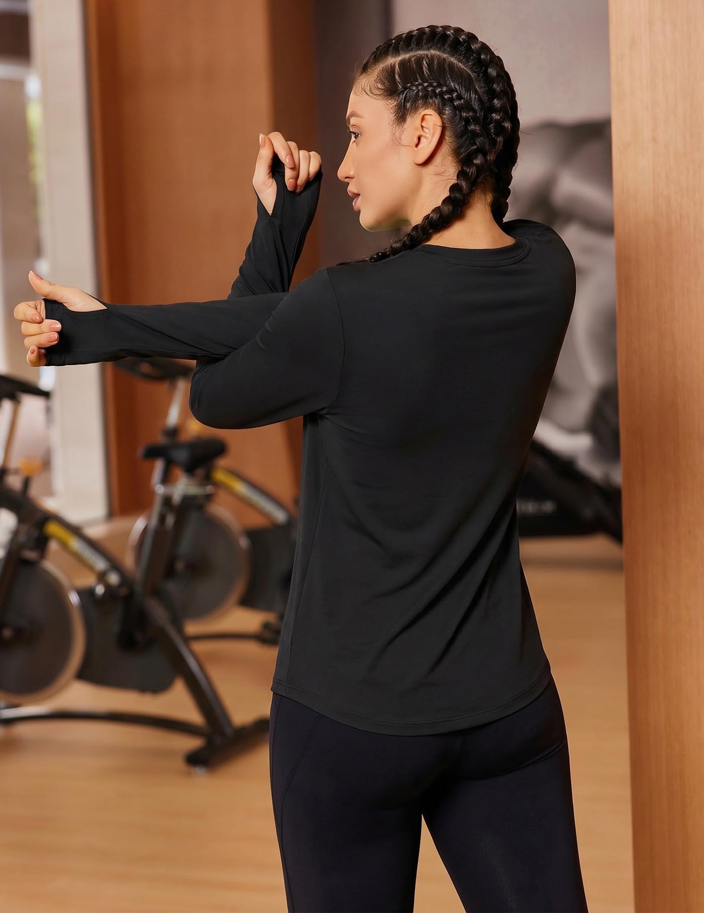 PINSPARK Long Sleeve Workout Shirts for Women UPF Sun Protection Quick Dry Lightweight Yoga Golf Travel Hiking Shirts,Black Medium