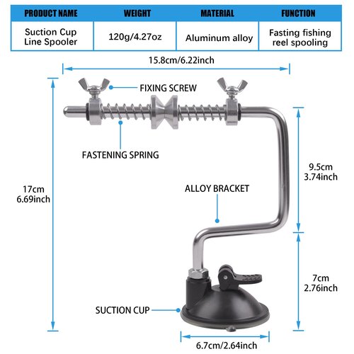 VATEICO Light-Weight Fishing Line Spooler Portable Fishing Line Winder with Clamp Adjustable Spinning Reel Spool Spooling Station System Machine Fishing Accessories Suction Cup
