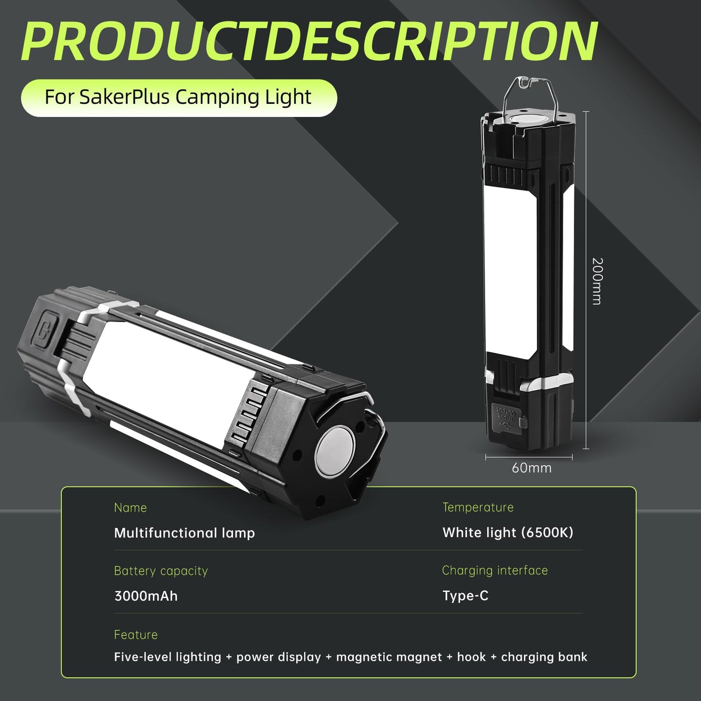 Foldable Camping Lights Rechargeable, 3000mAh PowerBank, 1500 LM Portable Flashlight, 5 Modes LED Tent Lights for Camping,Essential Waterproof Camping Light for Hiking, Camping Essentials