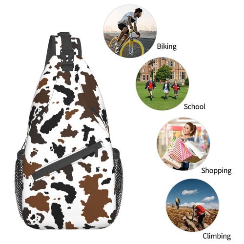 pwakvom Cow Sling Bag Crossbody Sling Backpack Travel Hiking Daypack Chest Bags Shoulder Bag For Women Men