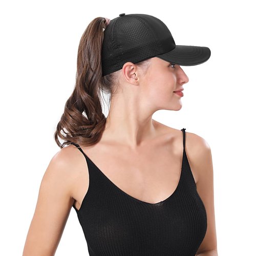 ZTL Women's High Ponytail Baseball Cap Race Day Performance Running Hat, Quick Drying Mesh Sports Hats with Reflective Trim