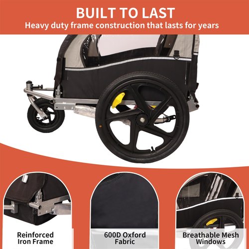 SPOFLYINN Spoflyinn 2-in-1 Universal Bike Double Seat Behind Bike Trailer Kids Trailer Jogger, Bicycle Coupler for 1 Or 2 Toddlers, Kids, Child Bicycle Carrier Black + Gray