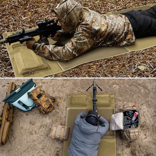 Shooting Mats Prone Padded, Extra Large Portable Roll Up Folded Waterproof Non-Slip Tactical Shooting Mat with Thickened Cotton Padding, Bipod Holder & 2 Accessory Pockets for Range Shooting Hunting