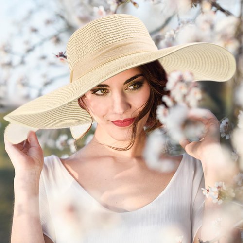 Tigeen 12 PCS Women's Wide Brim Straw Hats Floppy Sun Hat Foldable Multicolor Summer Beach Sun Cap UPF 50+(Beige)