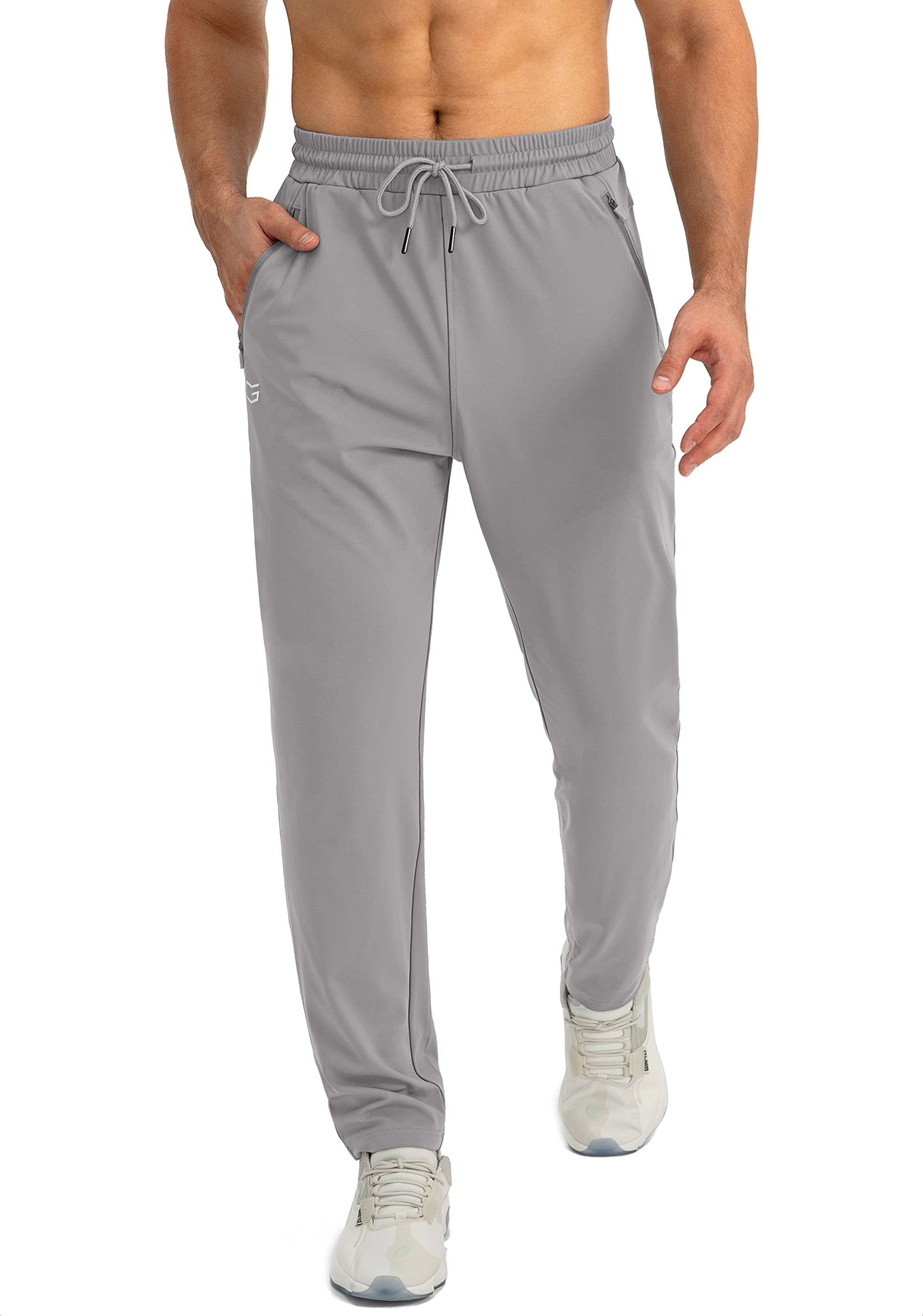 G Gradual Men's Sweatpants with Zipper Pockets Tapered Joggers for Men Athletic Pants for Workout, Jogging, Running (Light Grey, X-Large)