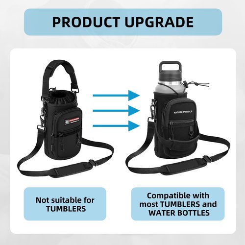 NATURE PIONEOR Water Bottle Holder with Strap,Water Bottle Carrier Bag Sling Sleeve with Adjustable Shoulder Strap & Handle and Large Phone Pocket for Walking,Hiking,Travelling for 25oz/32oz/40oz/64oz