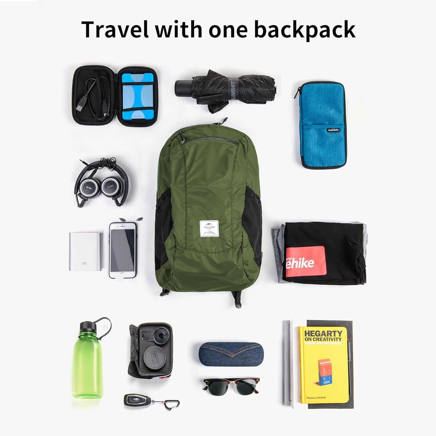Naturehike 18L Lightweight Hiking Backpack, Waterproof Camping Packable Backpack Ultralight for Travel, Airplane, Small Hiking Daypack for Adults, Black