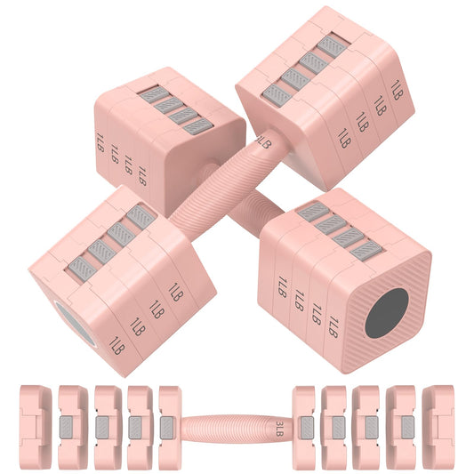 Adjustable Dumbbells Set of 2, 5-in-1 Adjustable Weight Dumbbells for Women/Men, 3lb/5lb/7lb/9lb/11lb Dumbbell Weights Set for Home Gym Workout (Pink)