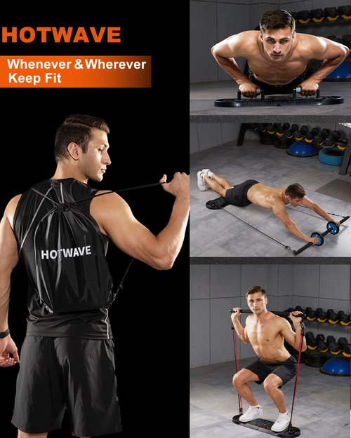 HOTWAVE Portable Exercise Equipment with 16 Gym Accessories,20 in 1 Push Up Board Fitness,Resistance Bands with Ab Roller Wheel,Full Body Workout at Home
