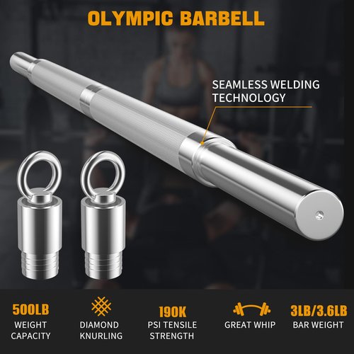 DASKING 4ft/4.9ft Barbell, 1-Inch Standard Detachable Bar, Portable Strength Training Bar for Weightlifting, Squat, Bench Press, Home Gym, 450LBS, Includes Silent Collars