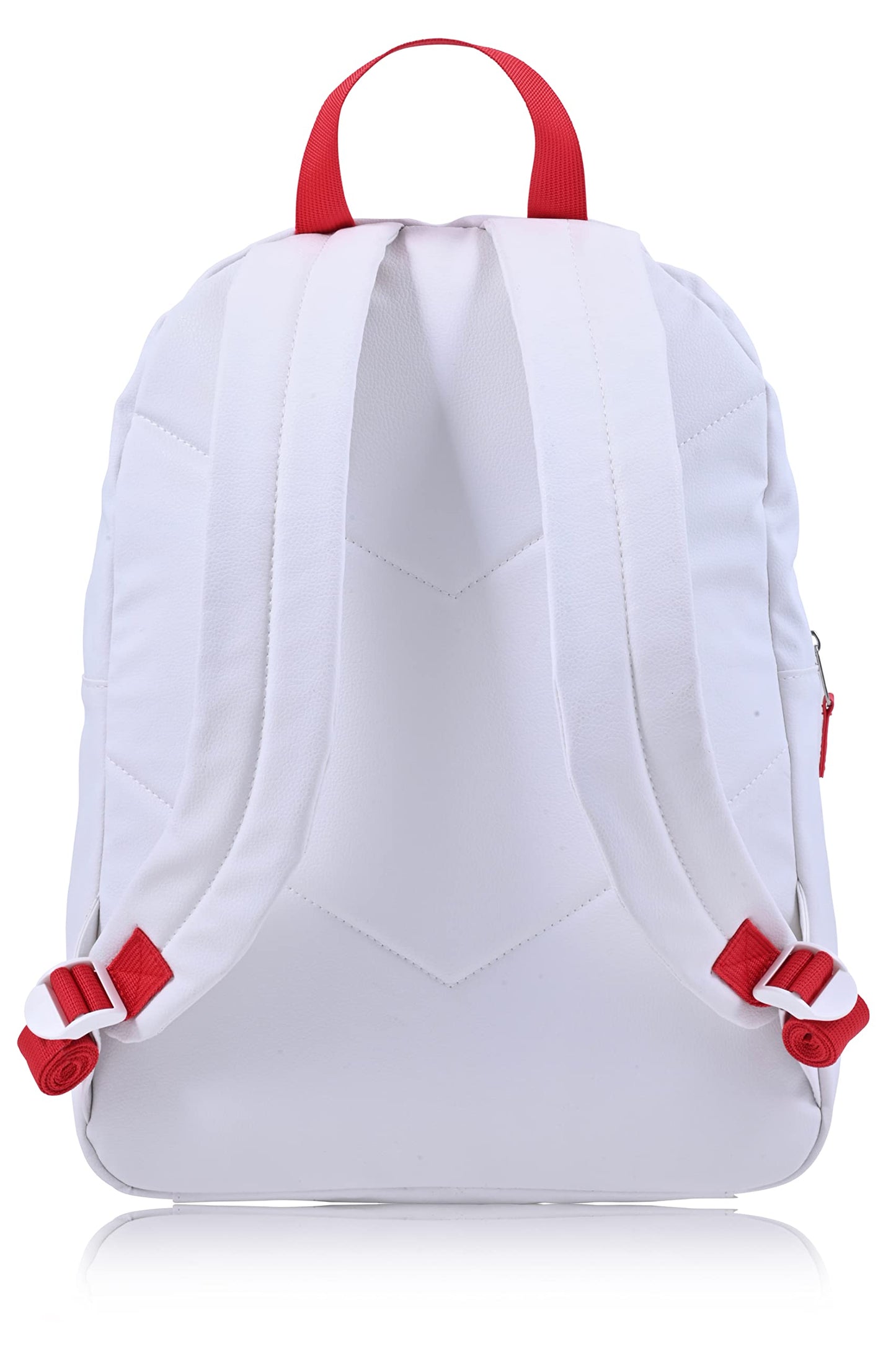 Fast Forward Sanrio Hello Kitty Backpack for Women, Large Faux Leather Bookbag Double Strap Shoulder Bag with 3D Design and Keychain (White-Red)