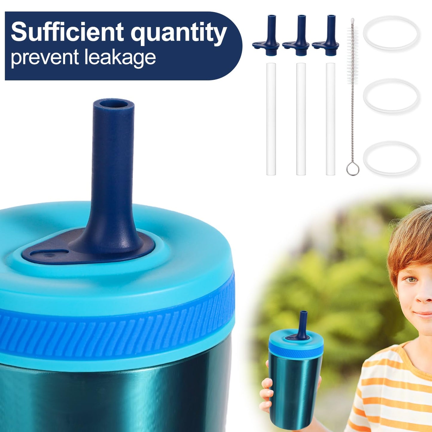 3pcs Replacement Straws with Bite Valve for Zak Designs Kelso Kids 15oz, BPA Free Reliable Straw Cup Accessories with Zak Designs and Reusable Gaskets Brush for Water Bottles (Deep Blue)