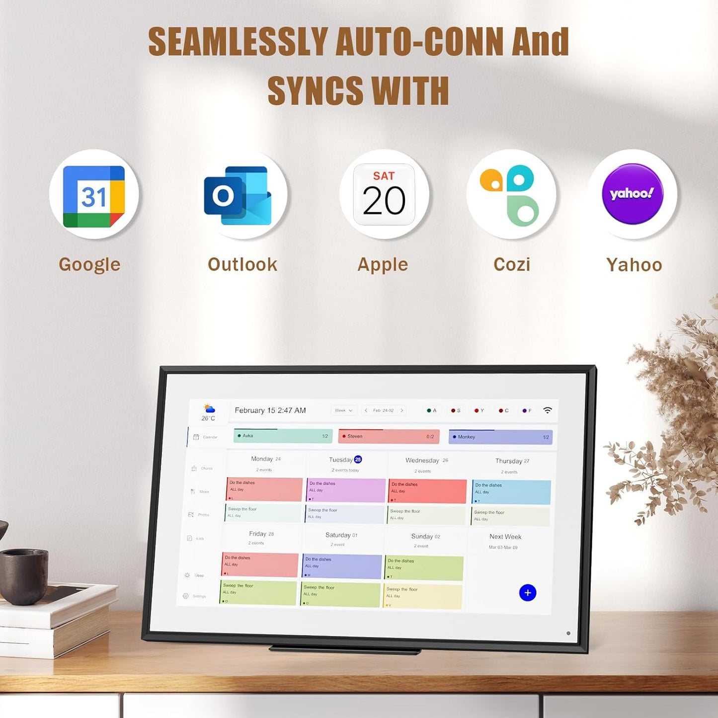 Smart Digital Calendar: 21.5-Inch Electronic Wall Calendars & Chore Chart, Full HD Interactive Touchscreen Display for Family Schedules Planner,Seamless Scheduling/Organizing-Wall/Desk Mountable