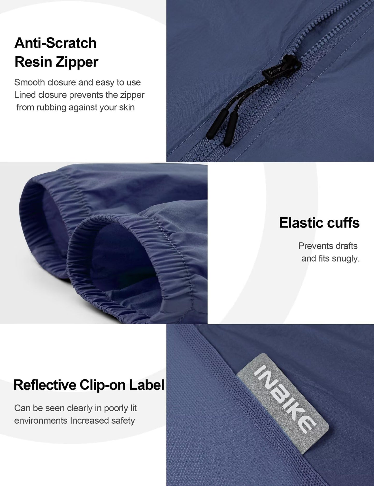 INBIKE Cycling Jacket for Men Women, Windproof Lightweight Packable Running Windbreaker, Breathable Quick Dry Reflective Biking Coat with 2 Pockets Blue Small