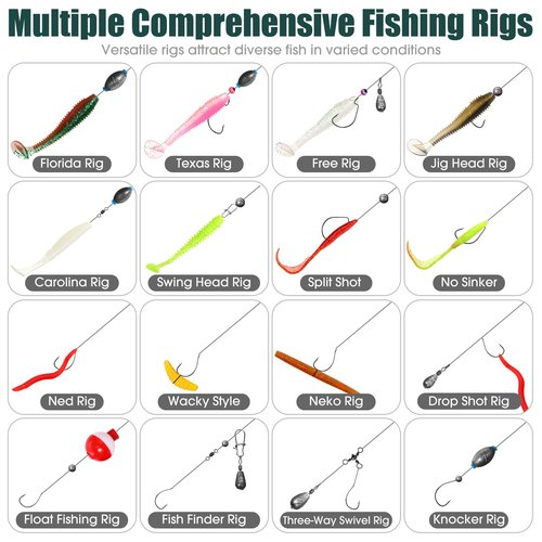 RoundFunny 517 Pcs Large 3 Layers Tackle Box with Tackle Fishing Lures Kit Included Pliers, Fish Lip Gripper, Crankbait, Hooks, Other Accessories Fishing Bait Gear Kit for Men(Dark Green Milky White)