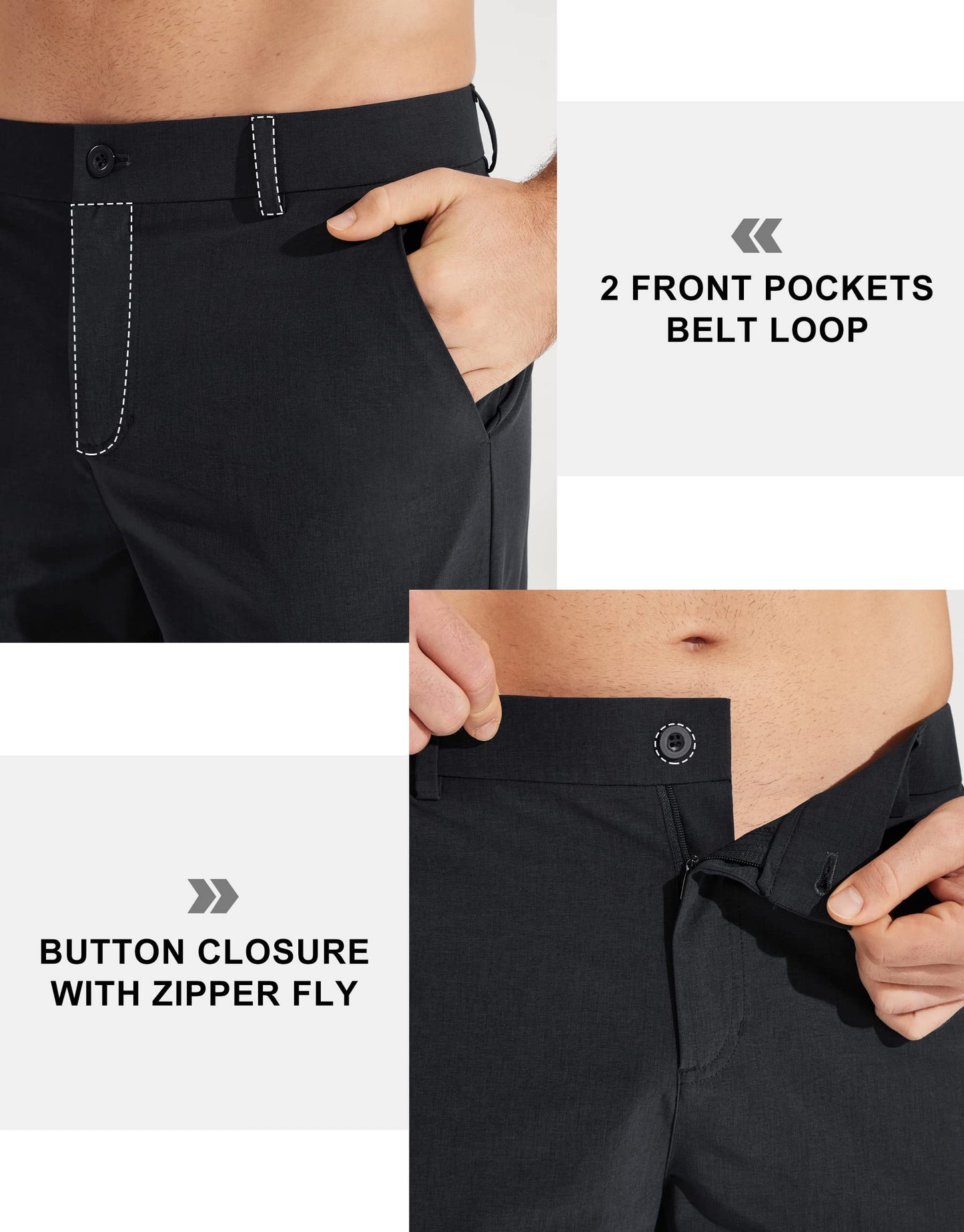 Libin Men's Dress Pants Comfy Lightweight Golf Pants 34" Stretch Business Casual Outfits with Pockets for Work Office Travel Vacation, Black, 42W x 34L