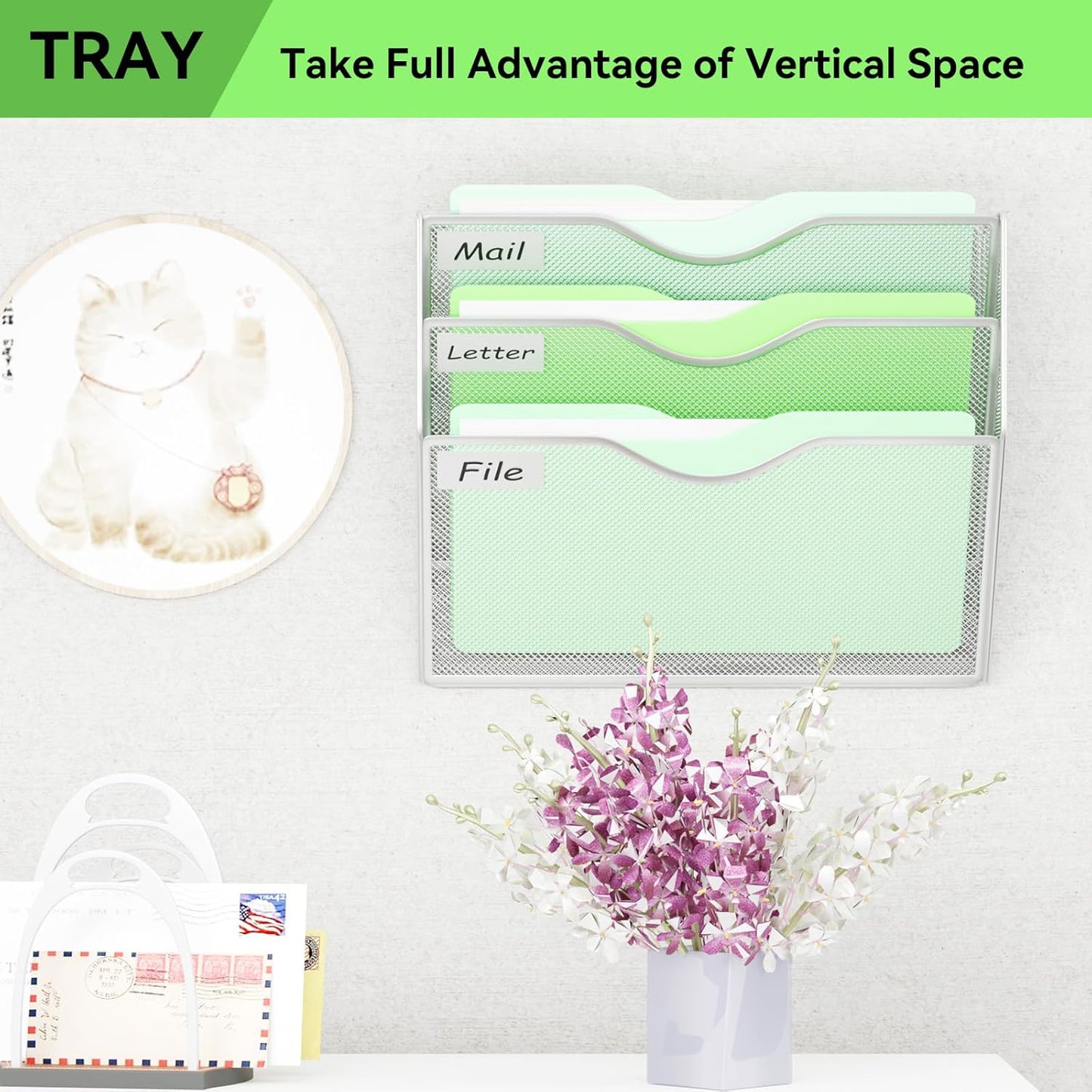 5 Pockets Mesh Hanging Wall File Holder Organizer Wall Mounted Paper Magazine Rack, Black