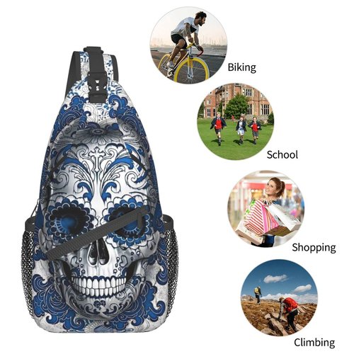 KMIVQGE Sugar Skull Sling Bag Crossbody Backpack Chest Hiking Daypack Casual Shoulder Bags for Women Men Outdoor Traveling
