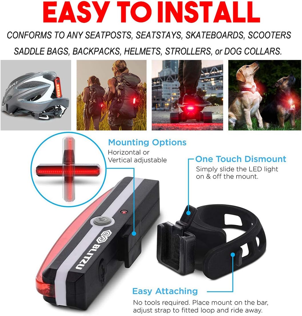 USB Rechargeable BLITZU Cyborg 168H Bike Headlight & 168T Tail Light Set - LED Bicycle Lights for Night Riding Safety