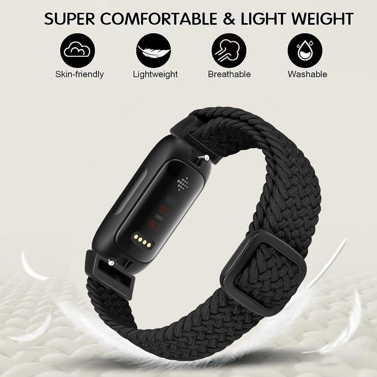 FTYQUEE Braided Stretchy Adjustable Straps Compatible for Fitbit Inspire 3/Inspire 2/Inspire HR/Inspire/Ace 3/Ace 2 for Women Men,Sport Elastic Nylon Cloth Wristbands for Fitbit Inspire