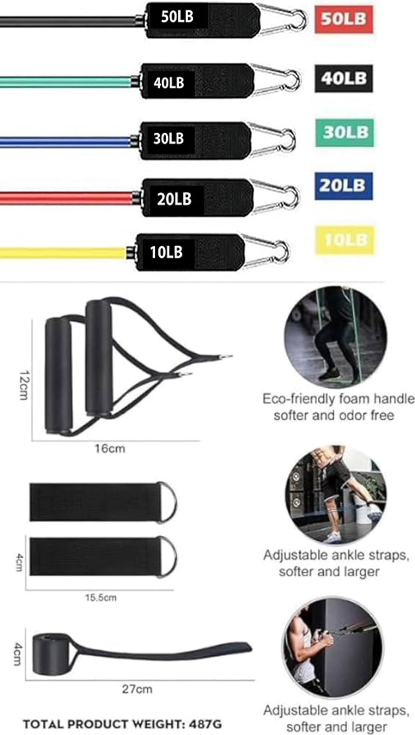 HI-Touch Resistance Bands with Handles - Door Anchor & Ankle Straps for Legs Workout Equipment