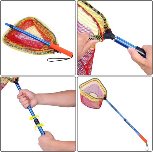PLUSINNO Kids Fishing Net, Telescopic Lightweight Landing Net with Aluminum Pole Handle and Nylon Mesh, Catch and Release Butterfly Net for Kids Youth Outdoor (2 Pack - Blue)