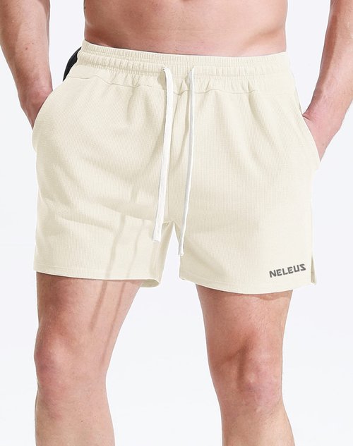 NELEUS Men's 3 Pack Running Shorts with Pockets,3D Honeycomb Thick Fabric,6112, Black/Light Grey/White,L