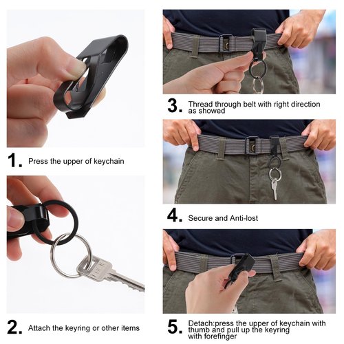 Mozeat Lens 4 Pieces Duty Belt Key Holder Belt Key Holder Clip with Ring Keychain Belt Security Metal Key Clip for Belt Car Keys Key Chain for Men Women