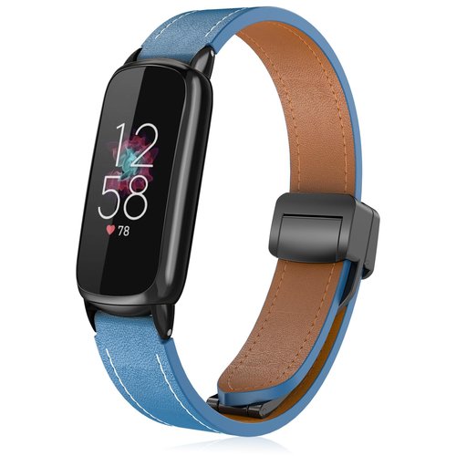 Lzwldan Leather Watch Band Compatible with Fitbit Luxe Band,Soft Genuine Leather with Magnetic Buckle Replacement Wristband for Fitbit Luxe Fitness Smart Watch for Women Men