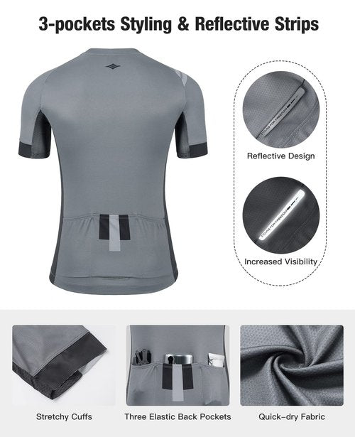 Santic Men's Cycling Jersey Shorts Sleeve Tops Pro Road Bike Bicycle Shirt Full Zip MTB Jersey with Pockets