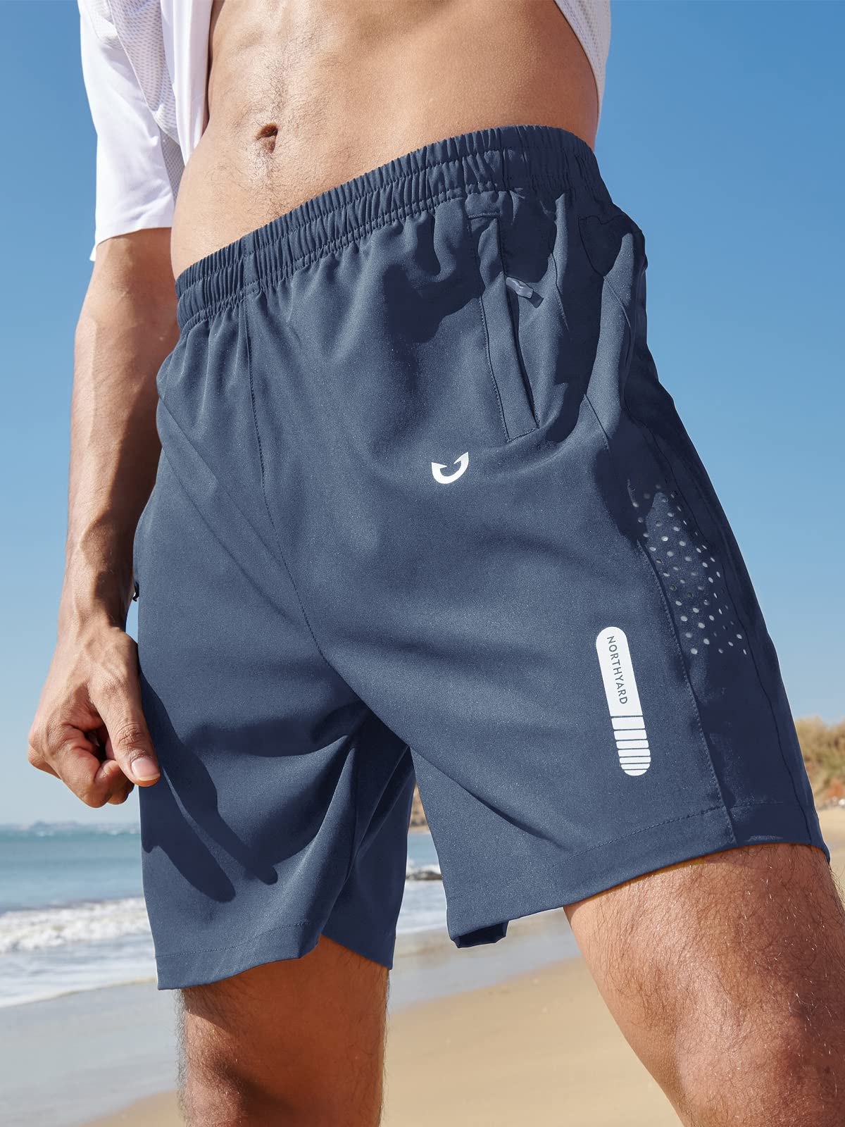 NORTHYARD Men's Athletic Running Shorts Gym Workout 7"/9"/5" Quick Dry Lightweight Sports Basketball Tennis 3 Zipper Pockets FEDERALBLUE 2XL